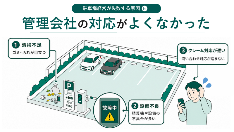 駐車場経営で失敗する原因_⑤委託先の管理会社の対応がよくなかった
